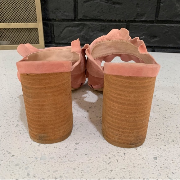 Free People Pink Suede Rosie Ruffle Slip On Double Strap Open Toe Heels - Picture 10 of 11